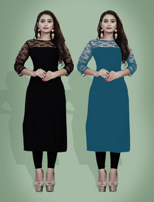 Maheshvi Women Self Design Straight Kurta(Blue)