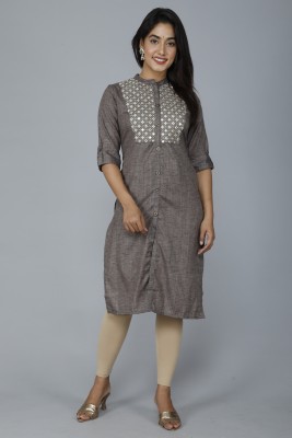SITUKUMAR Women Embellished Straight Kurta(Grey)