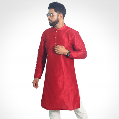 House of Aqss Men Solid Straight Kurta(Red)