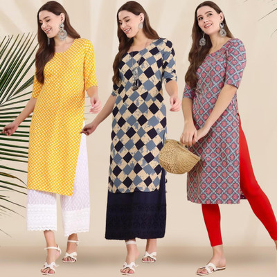 1 Stop Fashion Women Printed Straight Kurta(Multicolor)