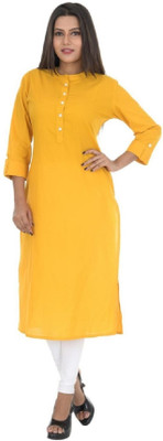 Owskrti Women Solid Straight Kurta(Yellow)