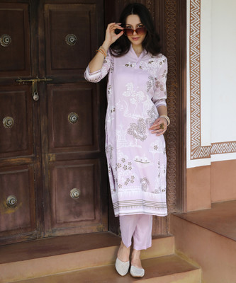 QISSA Women Printed A-line Kurta(Purple)
