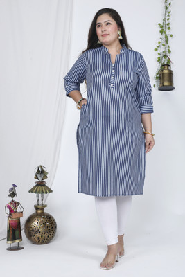Mqueen Creation Women Striped A-line Kurta(Blue)