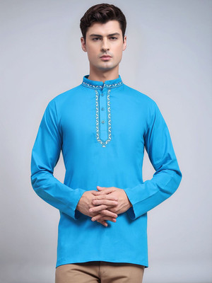 Moda Rapido Men Solid Straight Kurta(Light Blue)