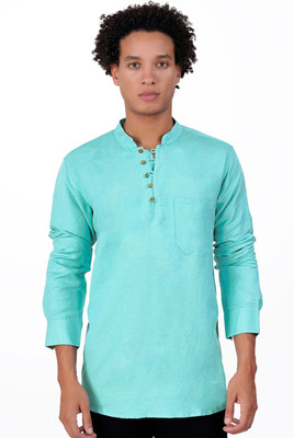 french crown Men Solid Straight Kurta(Blue)