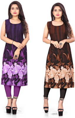 Hiral Creation Women Floral Print Straight Kurta(Purple)