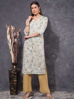 Mamoose Women Self Design Ethnic Dress Kurta(Beige, Grey, White)