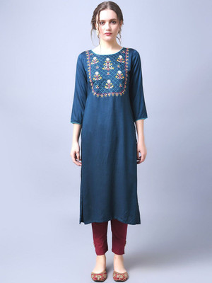 ANOUK Women Printed Anarkali Kurta(Blue)