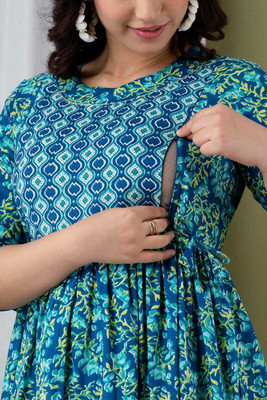Nevisha Style Women Printed Anarkali Kurta(Dark Blue)