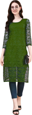 HouseOfCommon Women Self Design Straight Kurta(Green)