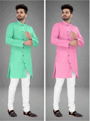 CRYSTALREVENUE Men Solid Trail Cut Kurta(Multicolor)