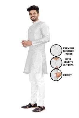 kanha creation Men Self Design Straight Kurta(White)