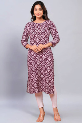 Umoly Women Printed A-line Kurta(Maroon)