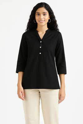 TRIWING Women Solid Straight Kurta(Black)