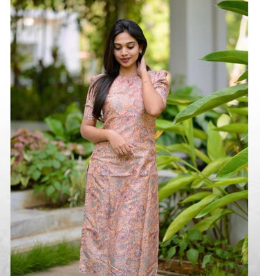 Vraj Enteprise Women Printed Straight Kurta(Beige)