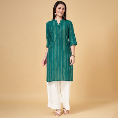 Rangmanch by Pantaloons Women Self Design Straight Kurta(Green)