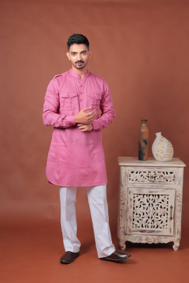 Varbandhan Men Solid Pathani Kurta(Pink)