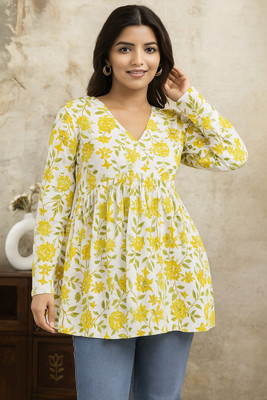 CLANGER Women Printed Straight Kurta(Yellow)