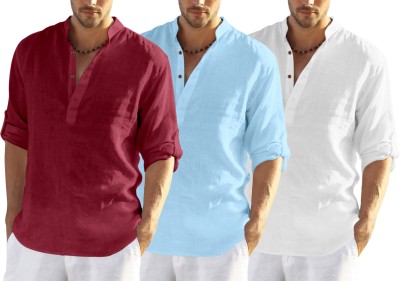 FINIVO FASHION Men Solid Straight Kurta(Maroon, Blue, White)