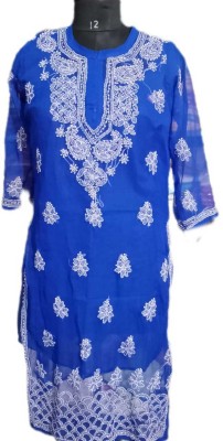 Sheeraz enterprise Women Chikan Embroidery A-line Kurta(White, Blue)