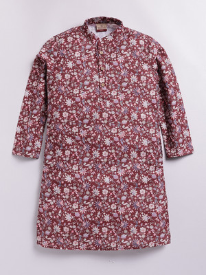 Tabard Boys Printed Straight Kurta(Maroon)