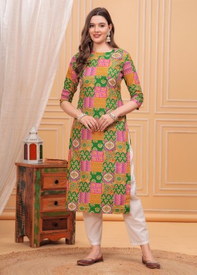 NEW4U Women Floral Print Straight Kurta(Green)