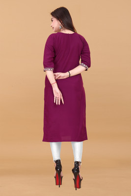 TITHIGARMENTS Women Embroidered A-line Kurta(Purple)