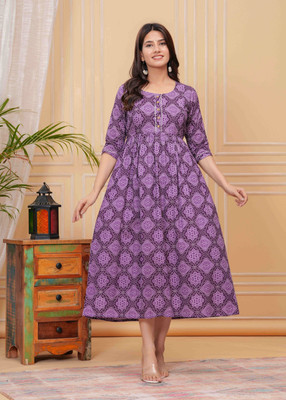UrbanRang Women Floral Print Anarkali Kurta(Purple)