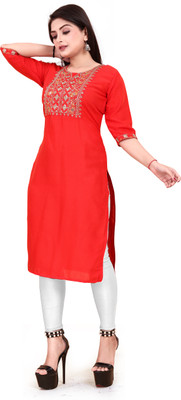 RIDDHI COLLECTION MALL Women Embroidered A-line Kurta(Red)