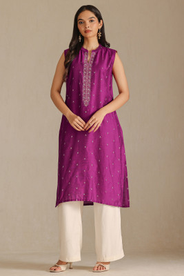 soch Women Printed Straight Kurta(Pink)
