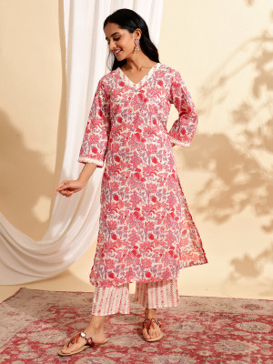 Anmi Printed Women Straight Kurta(Red)