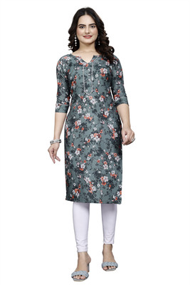 RANGRASIYA CORPORATION Women Printed Straight Kurta(Grey)