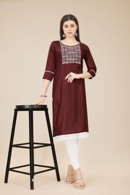 vairagee Women Embroidered A-line Kurta(Maroon, White)