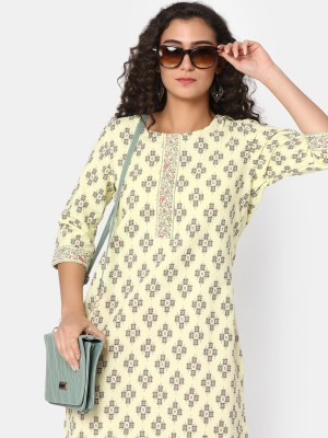 V-MART Women Printed Straight Kurta(Dark Green, Pink, Yellow)