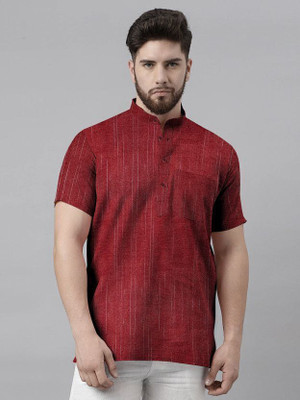MK WORLD Men Solid Straight Kurta(Red)