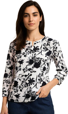 ANUSHIL Women Printed Straight Kurta(White, Black)