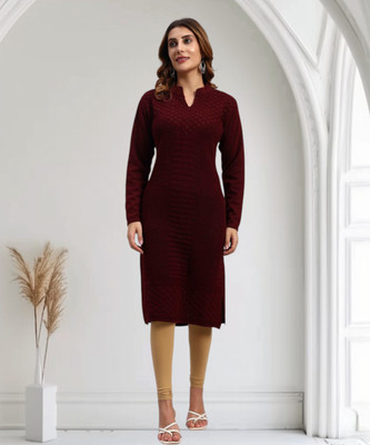 DRESSBASE Women Embroidered Straight Kurta(Maroon)