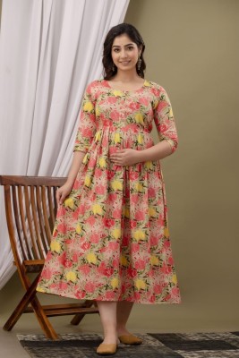 NITVAN Women Floral Print A-line Kurta(Multicolor)