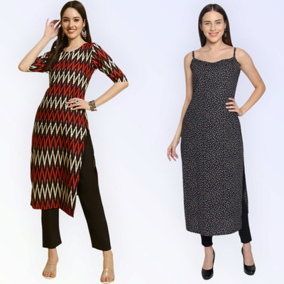 KALLAXI Women Printed Straight Kurta(Multicolor)