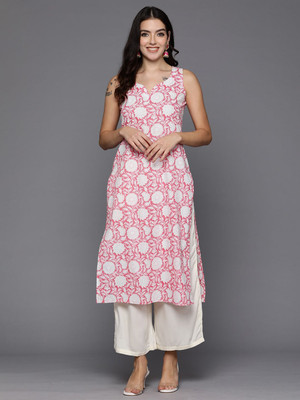 ANOUK Women Floral Print Straight Kurta(Pink)