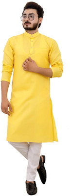 VALLABH CREATION Men Solid Straight Kurta(Yellow)