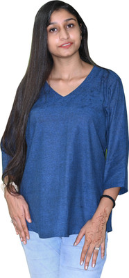 ALL ABOUT POSHAAK Women Solid Straight Kurta(Blue)