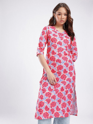 Anouk Rustic Women Floral Print Straight Kurta(Pink)