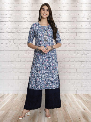 EthnicBasket Women Printed A-line Kurta(Blue)