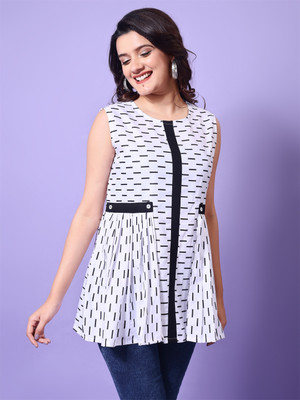 Youthnic Women Block Print A-line Kurta(White)