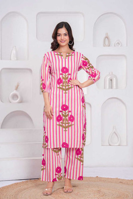 Sanwariyaent Women Printed Straight Kurta(Pink)