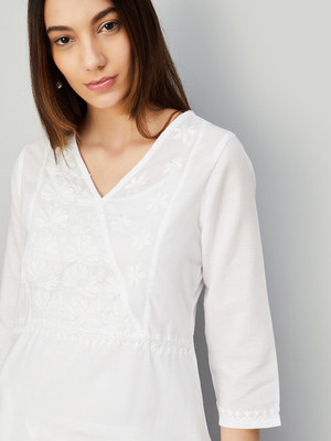 MAX Women Printed A-line Kurta(White)