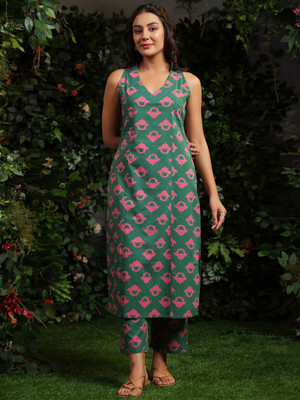 SANTOLIYA Women Floral Print Straight Kurta(Green)