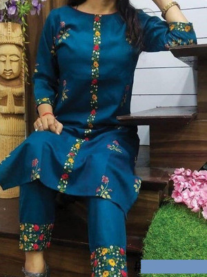 NYALKARAN CREATION Women Embroidered Straight Kurta(Blue)