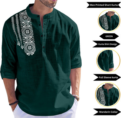 Fashion Marts Men Printed Straight Kurta(Green)